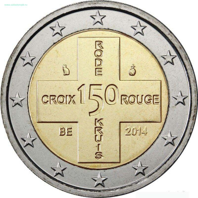 Бельгия. монета 2 евро. 2014 год. 150 лет Красному Кресту